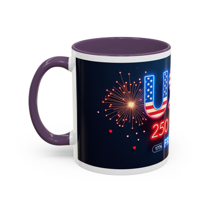 USA 250 Years of Freedom Accent Coffee Mug — Patriotic 1776–2026 Fireworks Design (11/15oz)