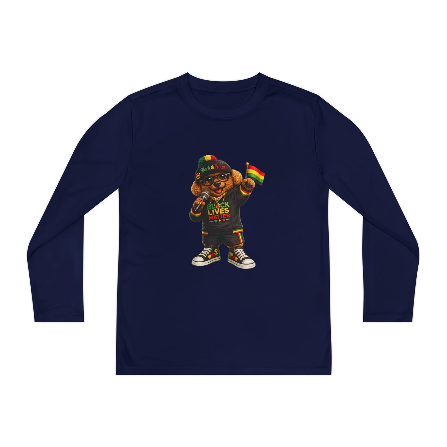 Youth Long Sleeve Tee — Black Lives Matter Kid Graphic with Rasta Flag