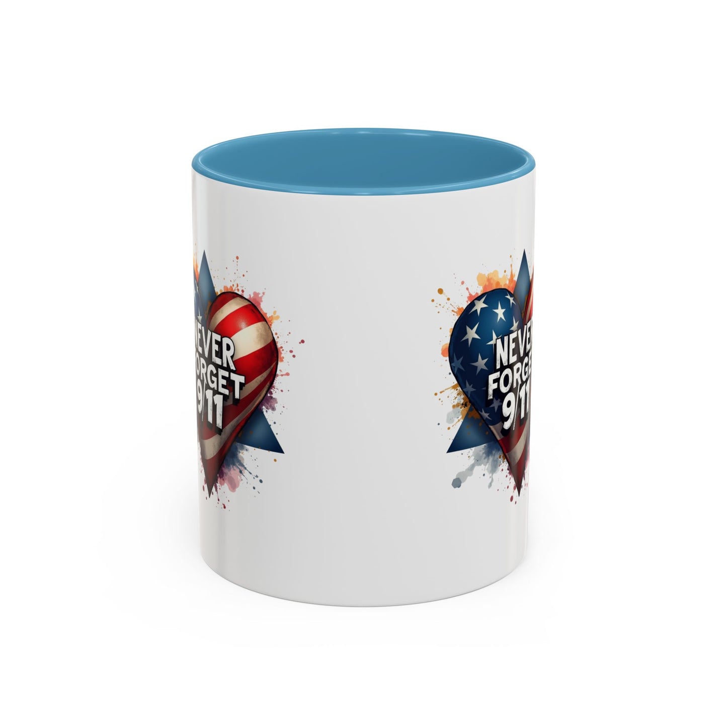 Never Forget 9/11 Heart Accent Coffee Mug – Patriotic Memorial 11/15oz