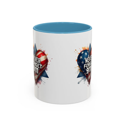 Never Forget 9/11 Heart Accent Coffee Mug – Patriotic Memorial 11/15oz