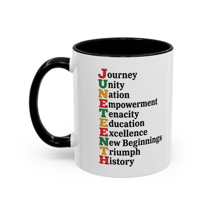 Juneteenth Acronym Accent Coffee Mug – Journey Unity Nation Empowerment (11/15oz)