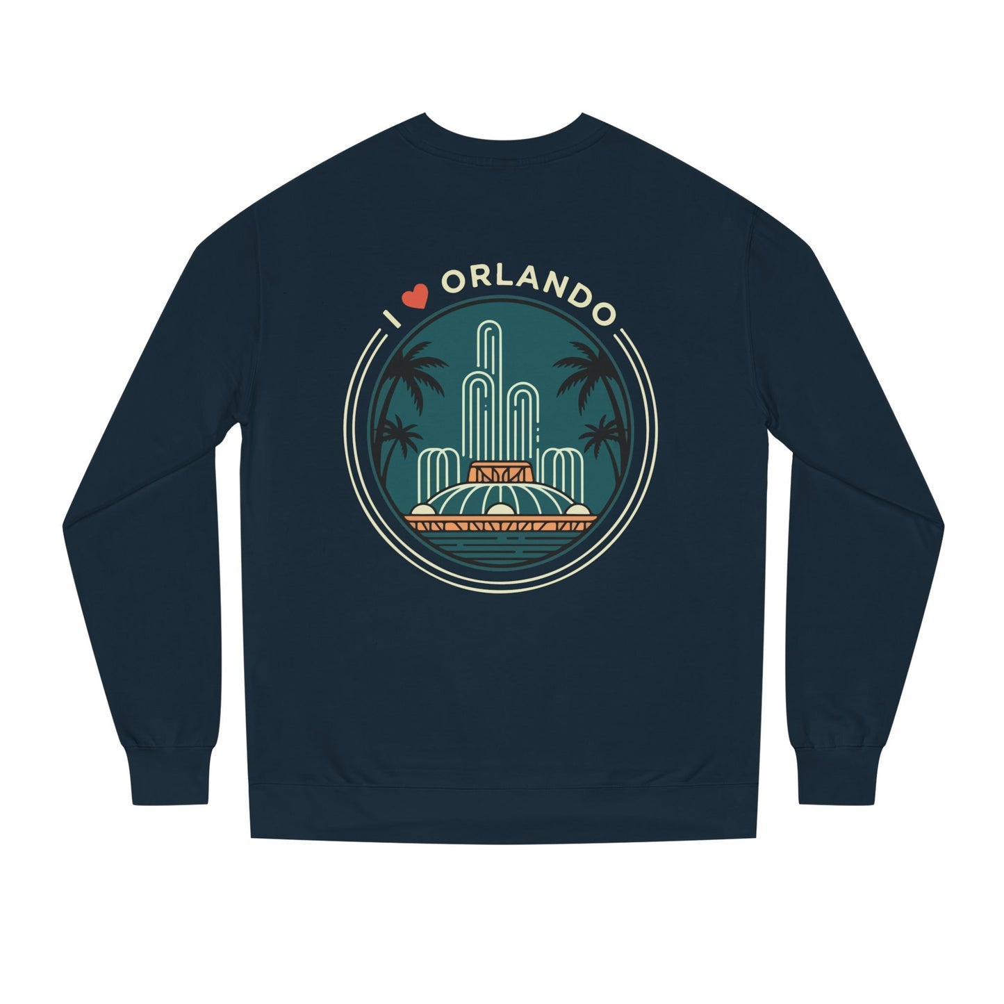 Orlando Fountain Crewneck Sweatshirt — Retro Palm Tree Cityscape