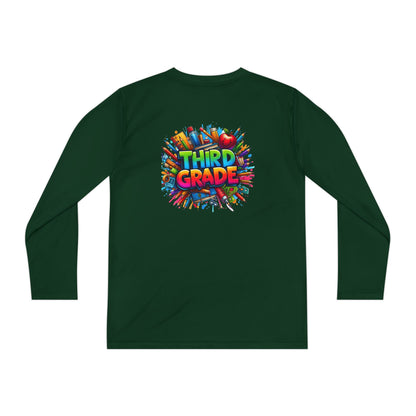Third Grade Youth Long Sleeve Tee — Colorful School Supplies Design