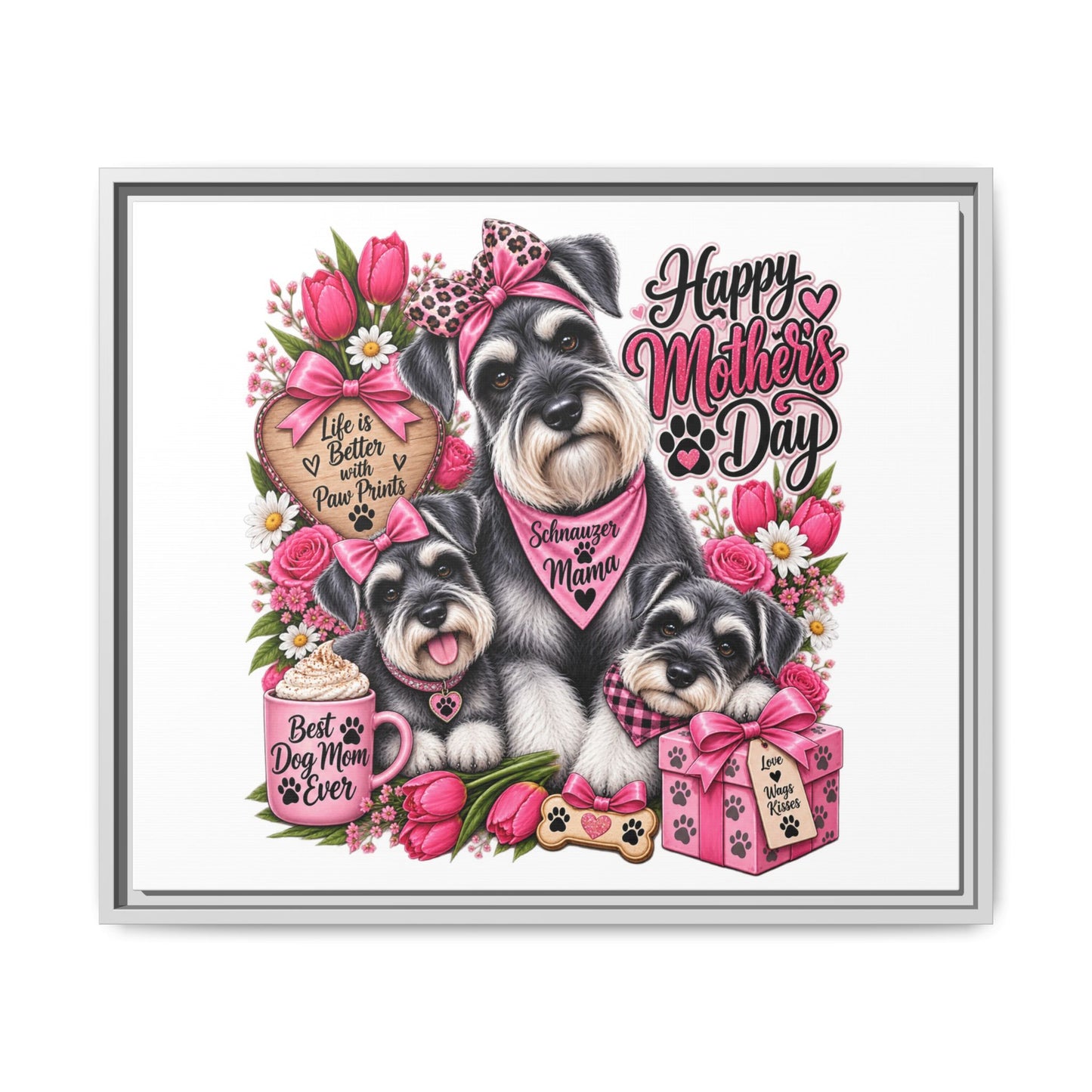 Happy Mother’s Day Schnauzer Canvas — Framed Matte Wall Art