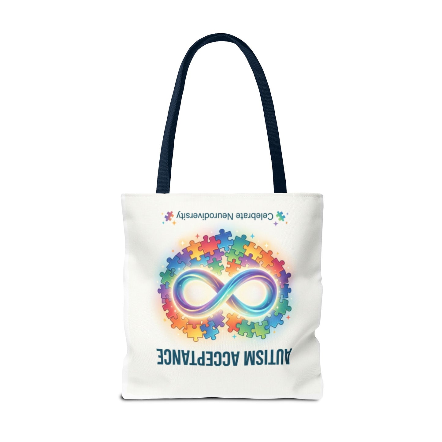 Autism Acceptance Tote Bag — Rainbow Neurodiversity Infinity Puzzle Design