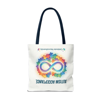 Autism Acceptance Tote Bag — Rainbow Neurodiversity Infinity Puzzle Design