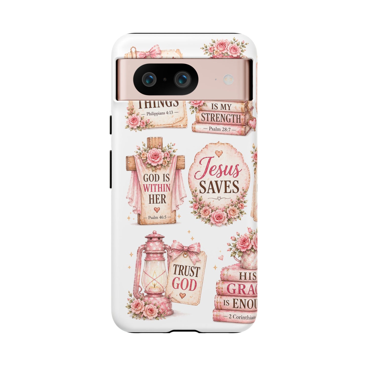 Christian Phone Case — Jesus Saves Floral Tough Case with 'God Is Within Her' & 'Trust God' Design