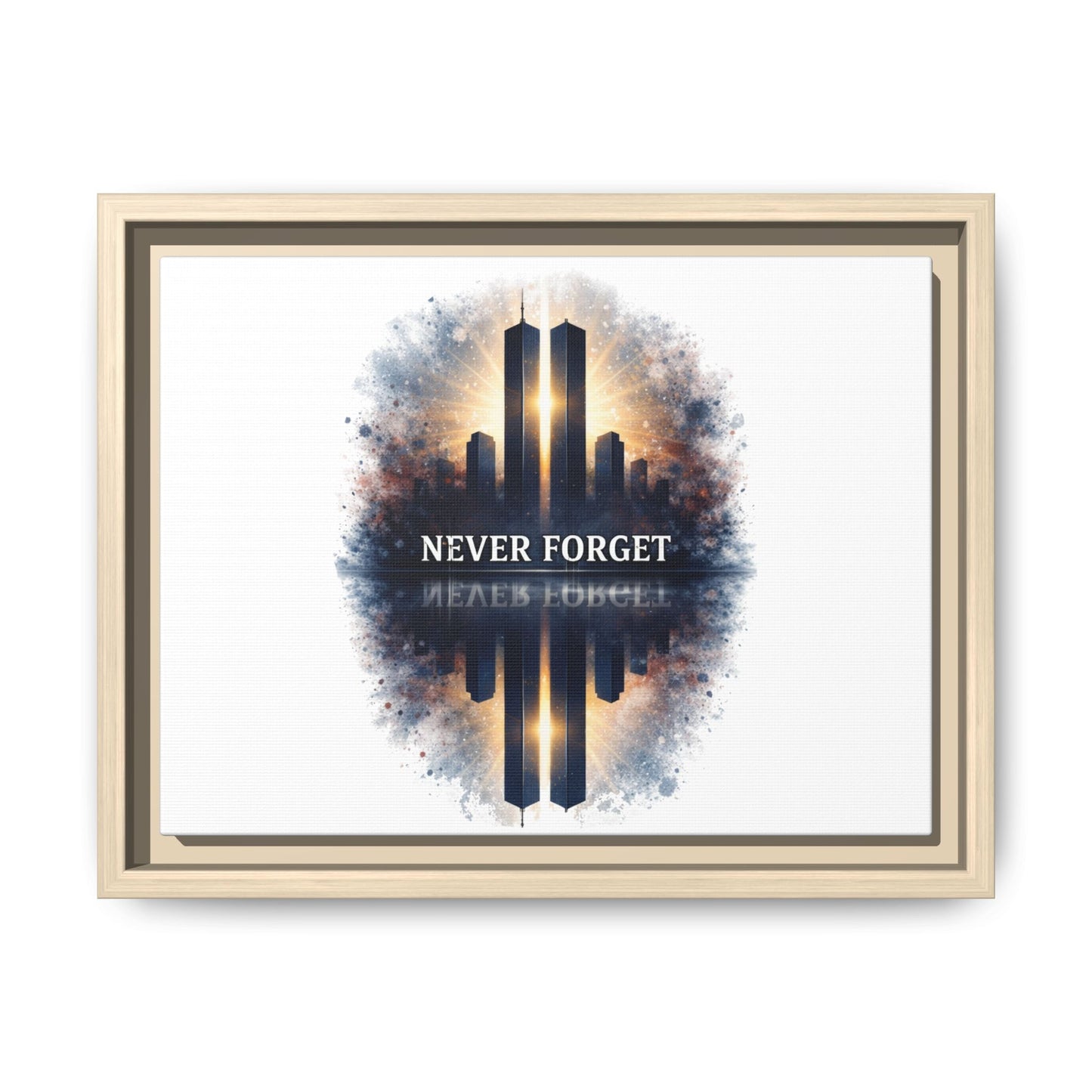 Never Forget Twin Towers Framed Canvas Print