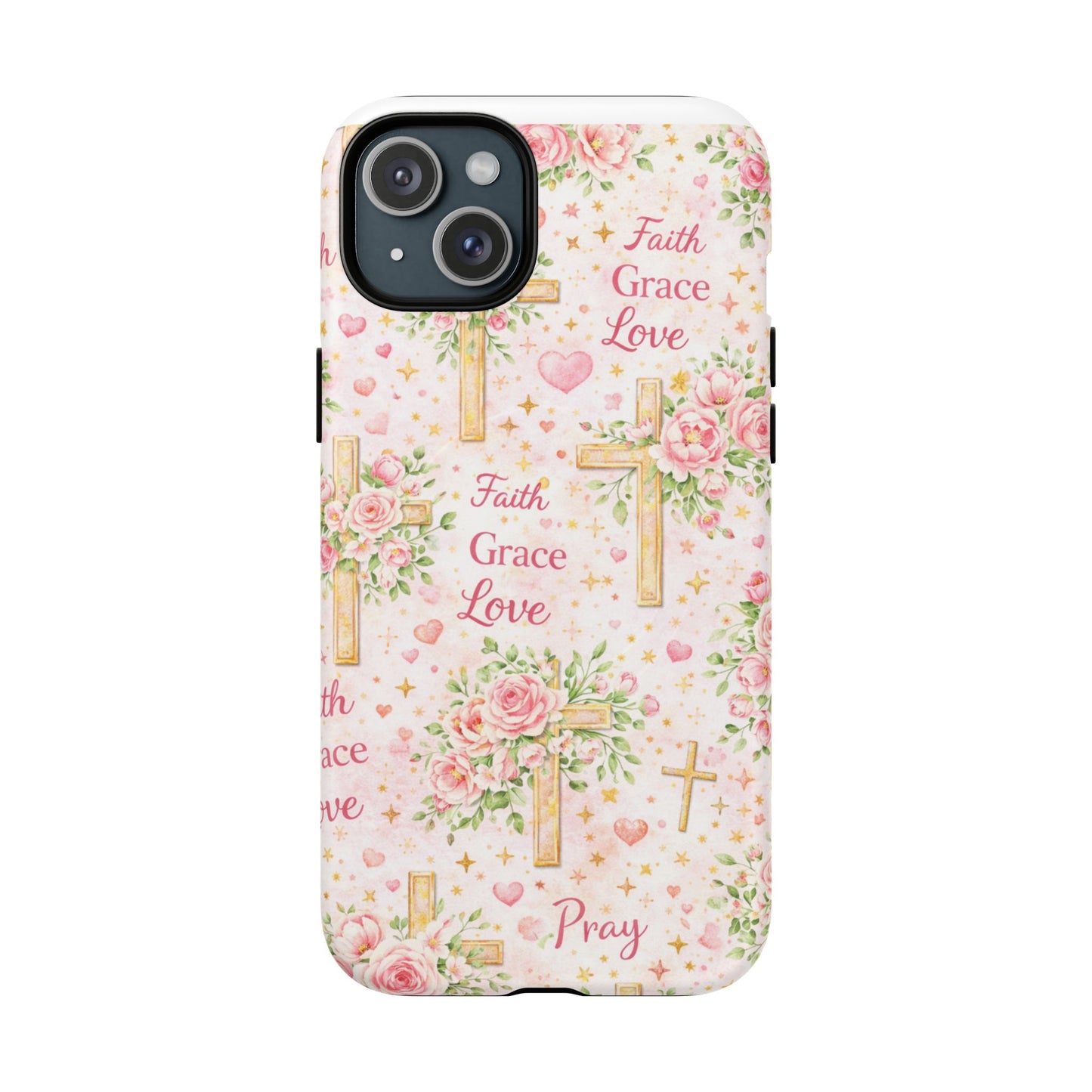 Christian Floral Cross Phone Case — "Faith Grace Love" Tough Magnetic Case