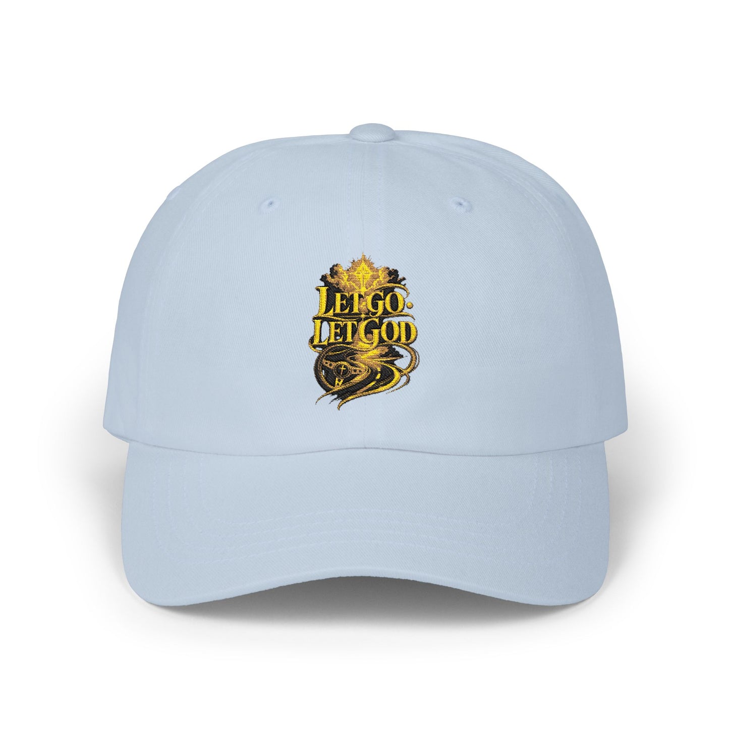 Dad Cap — Retro Gold 'Let Go Let God' Script Embroidery
