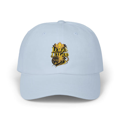 Dad Cap — Retro Gold 'Let Go Let God' Script Embroidery