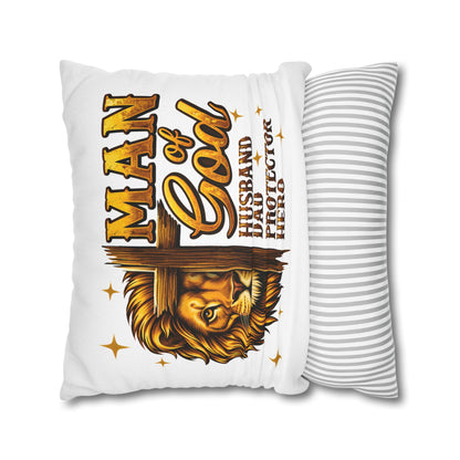 Christian Lion Cross Pillow — "Man of God" Husband Dad Protector Hero Throw Pillowcase