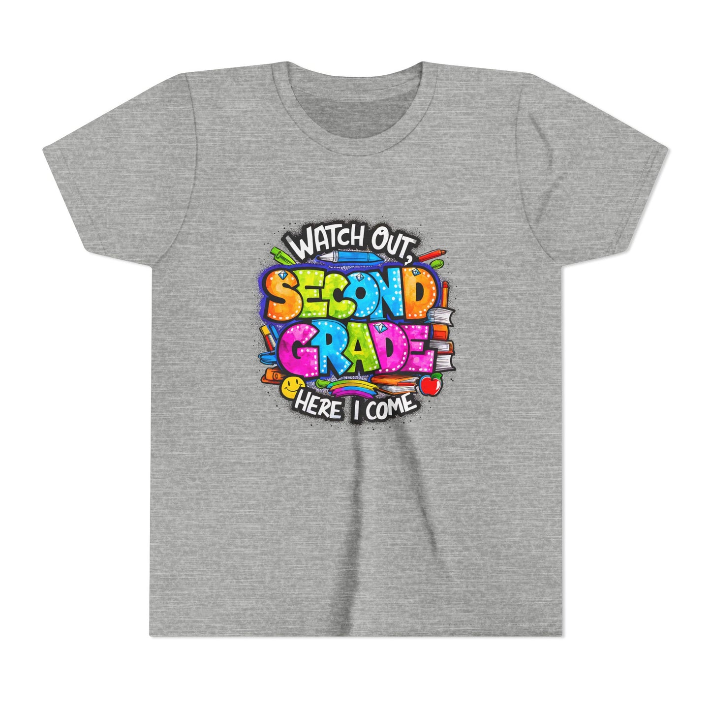 Second Grade Kids Tee - "Watch Out Second Grade Here I Come" Colorful Back-to-School Shirt