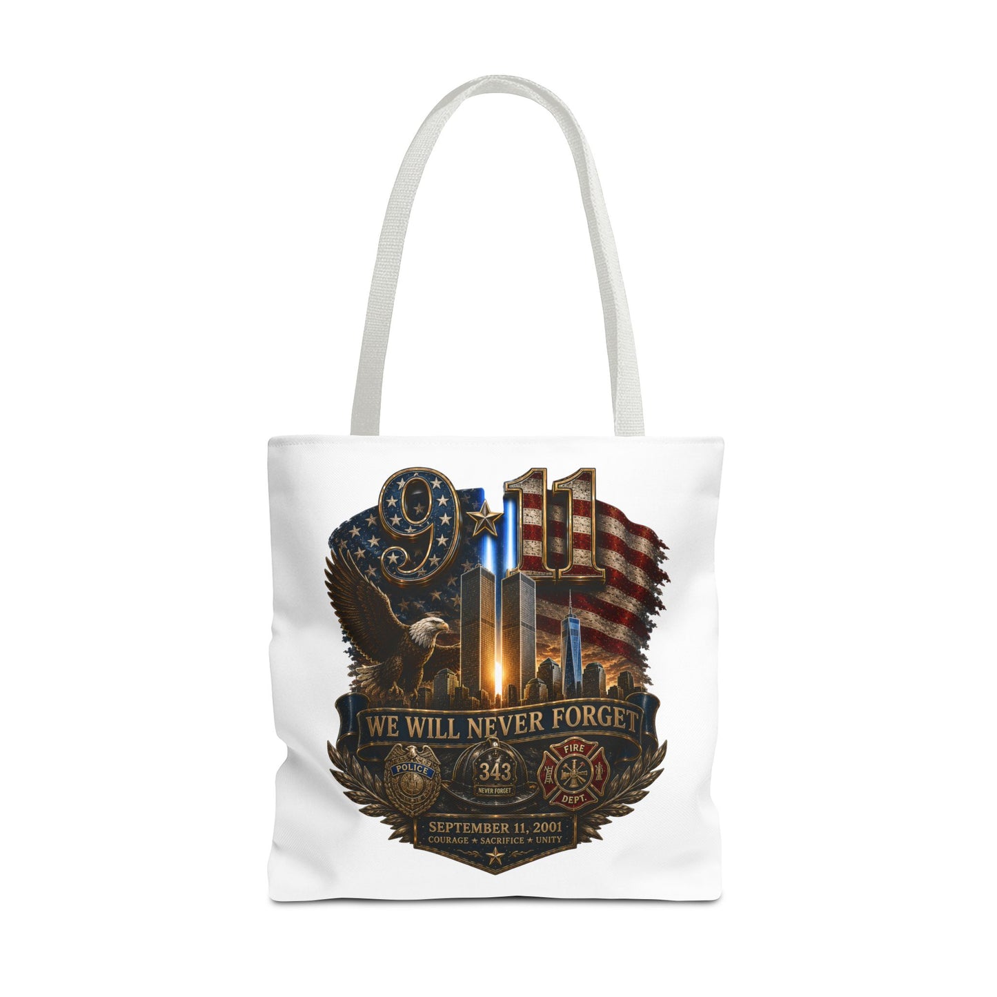 9/11 Memorial Tote Bag — "We Will Never Forget" Patriotic Tribute