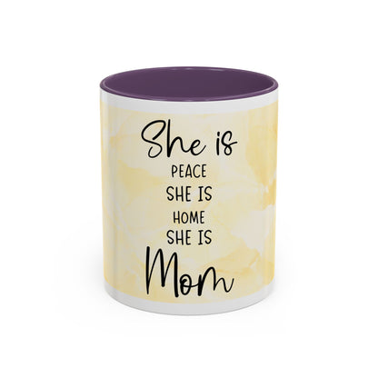 She Is Mom Floral Accent Coffee Mug — 'She is Peace, She is Home' Mother's Day Gift