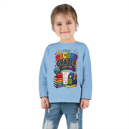 Toddler Long Sleeve Tee — "I'm a Second Grader!" Back-to-School Graphic Shirt
