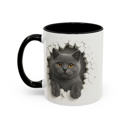 Peekaboo Grey Cat Accent Coffee Mug – Cute 11/15oz Cat Lover Gift