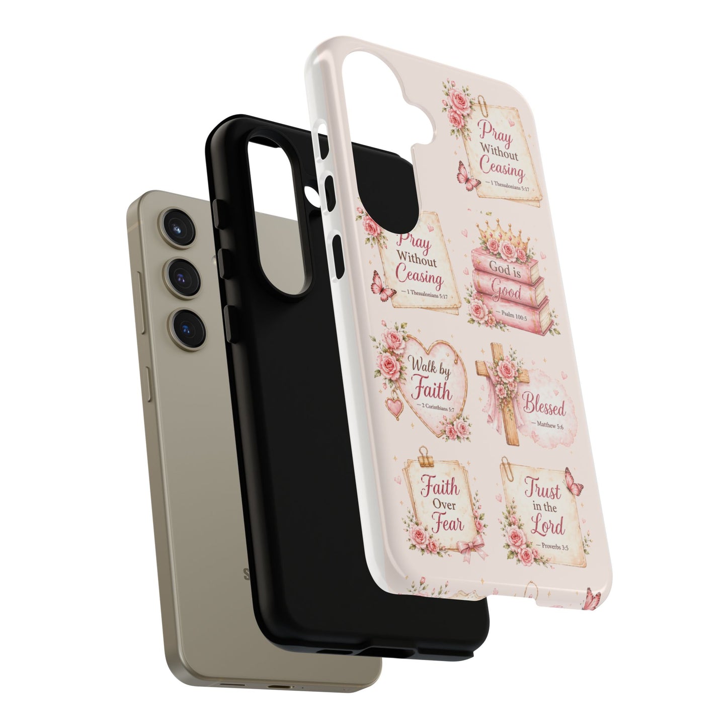Christian Floral Phone Case — "Pray Without Ceasing" Faith Cross Design