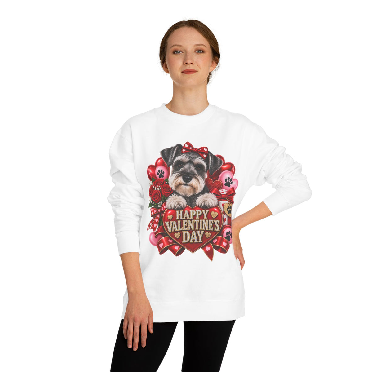 Valentine's Day Dog Sweatshirt — Cute Schnauzer "Happy Valentine's Day" Crewneck