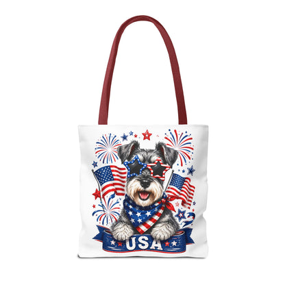 Patriotic Schnauzer Tote Bag — USA Flag Fireworks All-Over Print