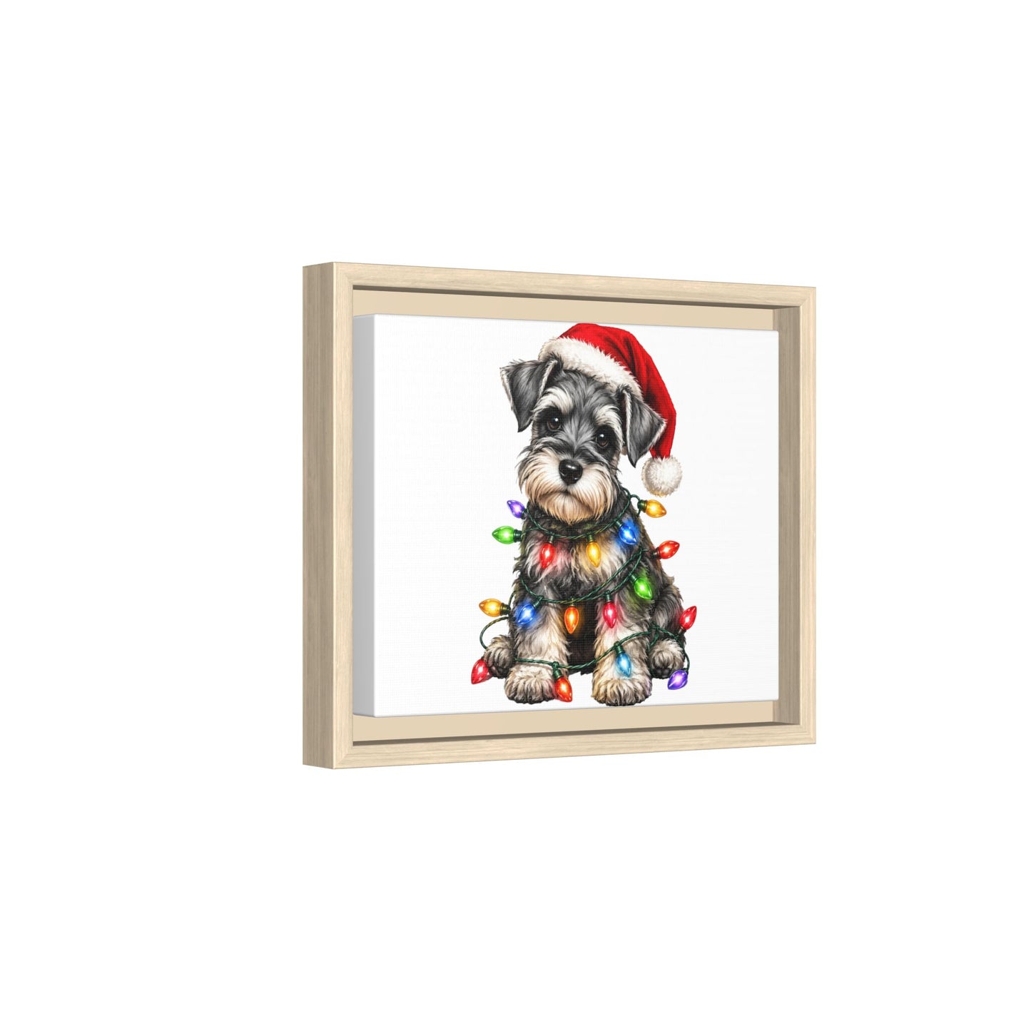 Holiday Schnauzer Canvas Print — Framed Matte Wall Art with Christmas Lights