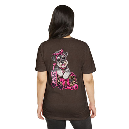 Schnauzer Fashion Tee — Cute Dog with Leopard Bag & 'Faith, Dog, Coffee' Design