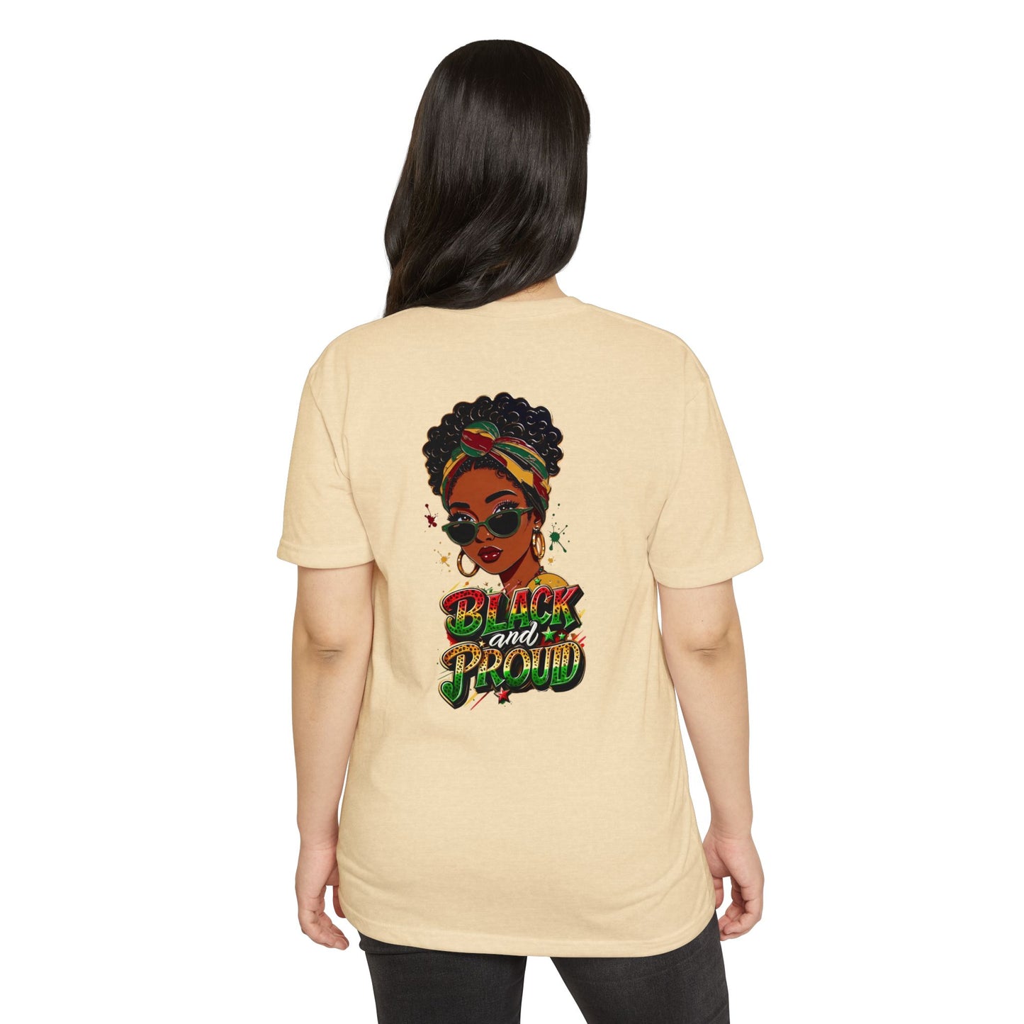 Black and Proud Graphic T-Shirt — Afrocentric Woman Design