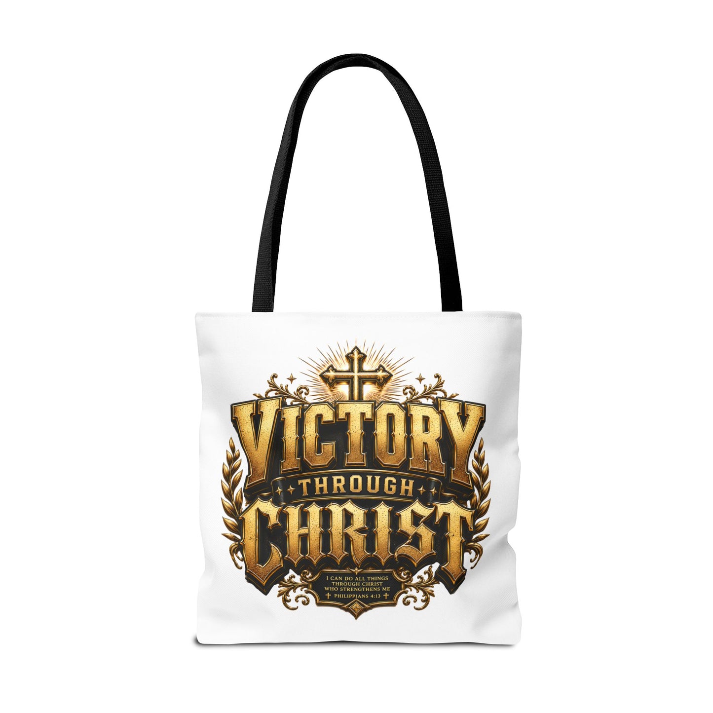 Victory Through Christ Tote Bag — Inspirational Christian Canvas Tote