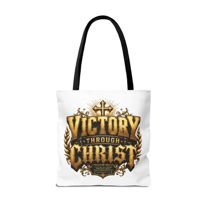 Victory Through Christ Tote Bag — Inspirational Christian Canvas Tote