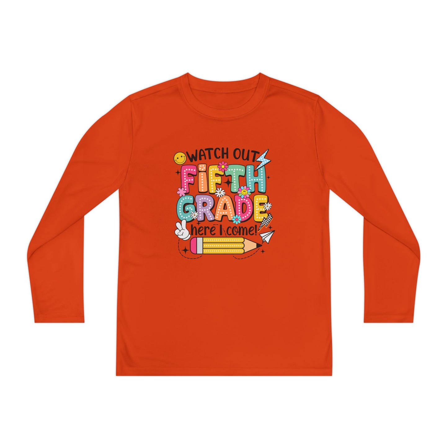 Youth Long Sleeve Tee - "Watch Out Fifth Grade Here I Come" Back-to-School Shirt