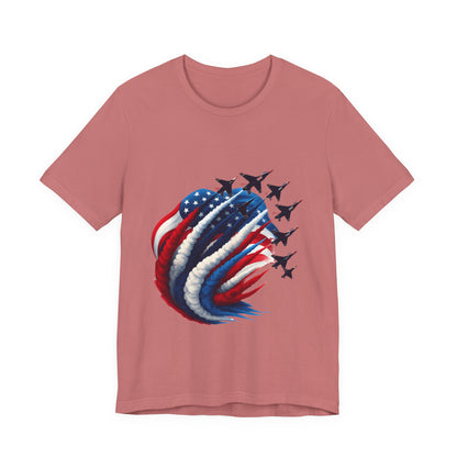 Patriotic Jet Flyover T-Shirt — American Flag Smoke Trail Tee