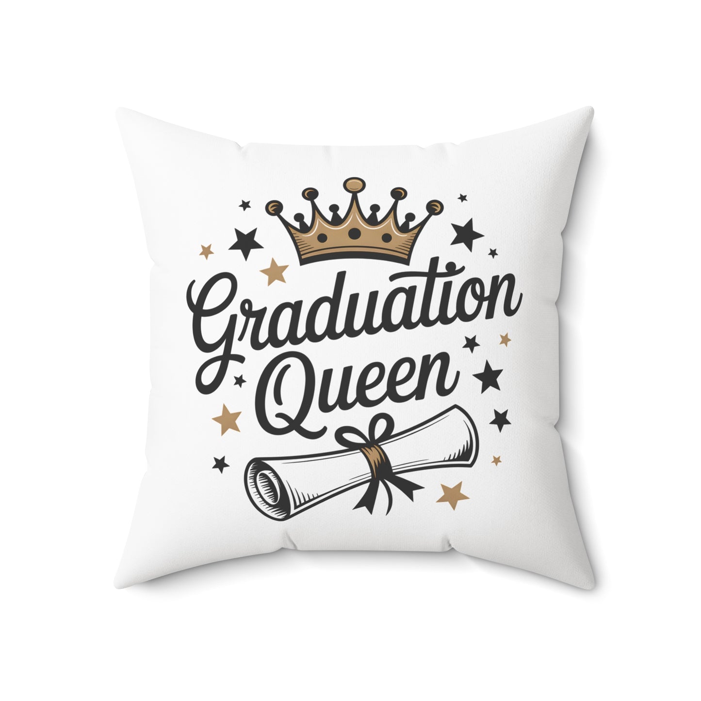 Graduation Queen Throw Pillow — Crown & Diploma Decorative Cushion for Grad Gifts