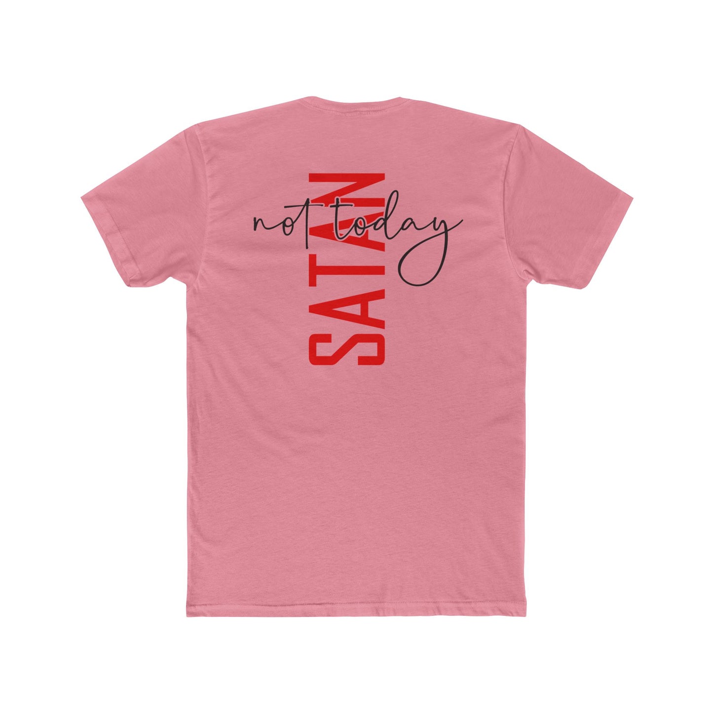 Crew Tee — "No Today Satan" Vertical Red Text Graphic T‑Shirt