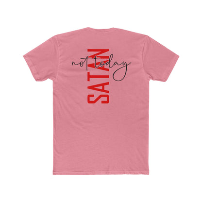 Crew Tee — "No Today Satan" Vertical Red Text Graphic T‑Shirt