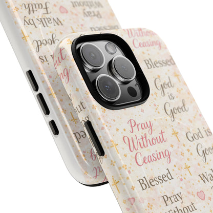 Christian Faith Magnetic Phone Case — "Pray Without Ceasing" Patterned Tough Case