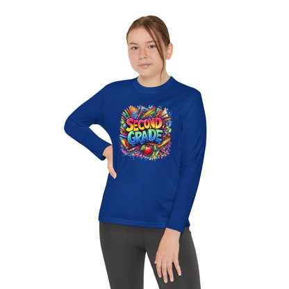 Second Grade Youth Long Sleeve Tee — Colorful School Supplies Back-to-School Shirt