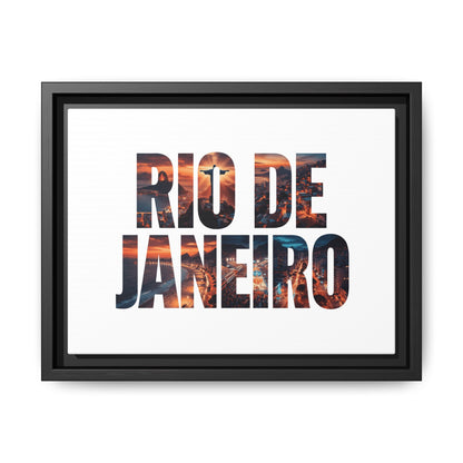 Rio de Janeiro Matte Canvas Framed Print — Sunset Cityscape Typography Wall Art