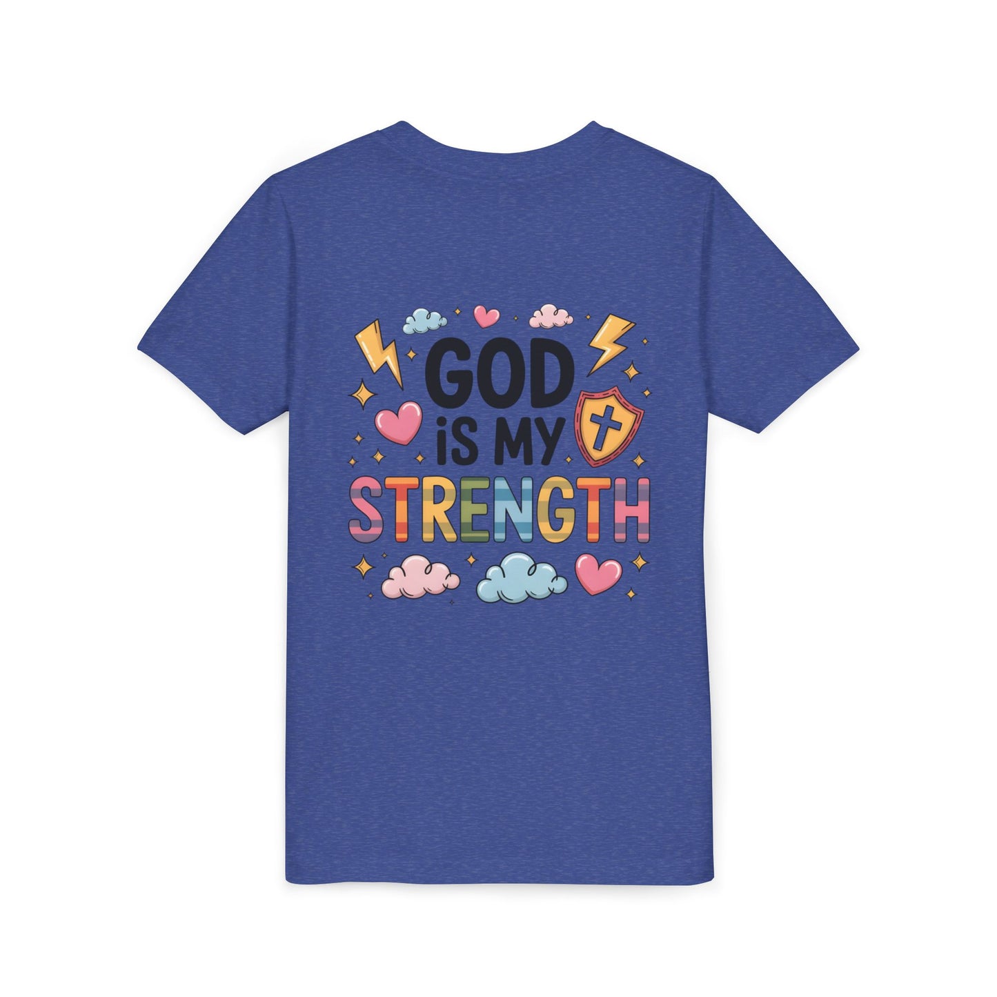 God Is My Strength Youth Tee — Cute Faith-Based Kids T-Shirt