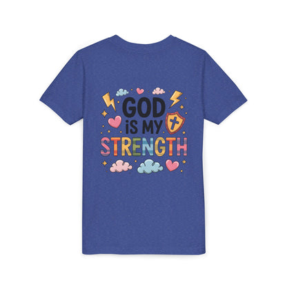 God Is My Strength Youth Tee — Cute Faith-Based Kids T-Shirt