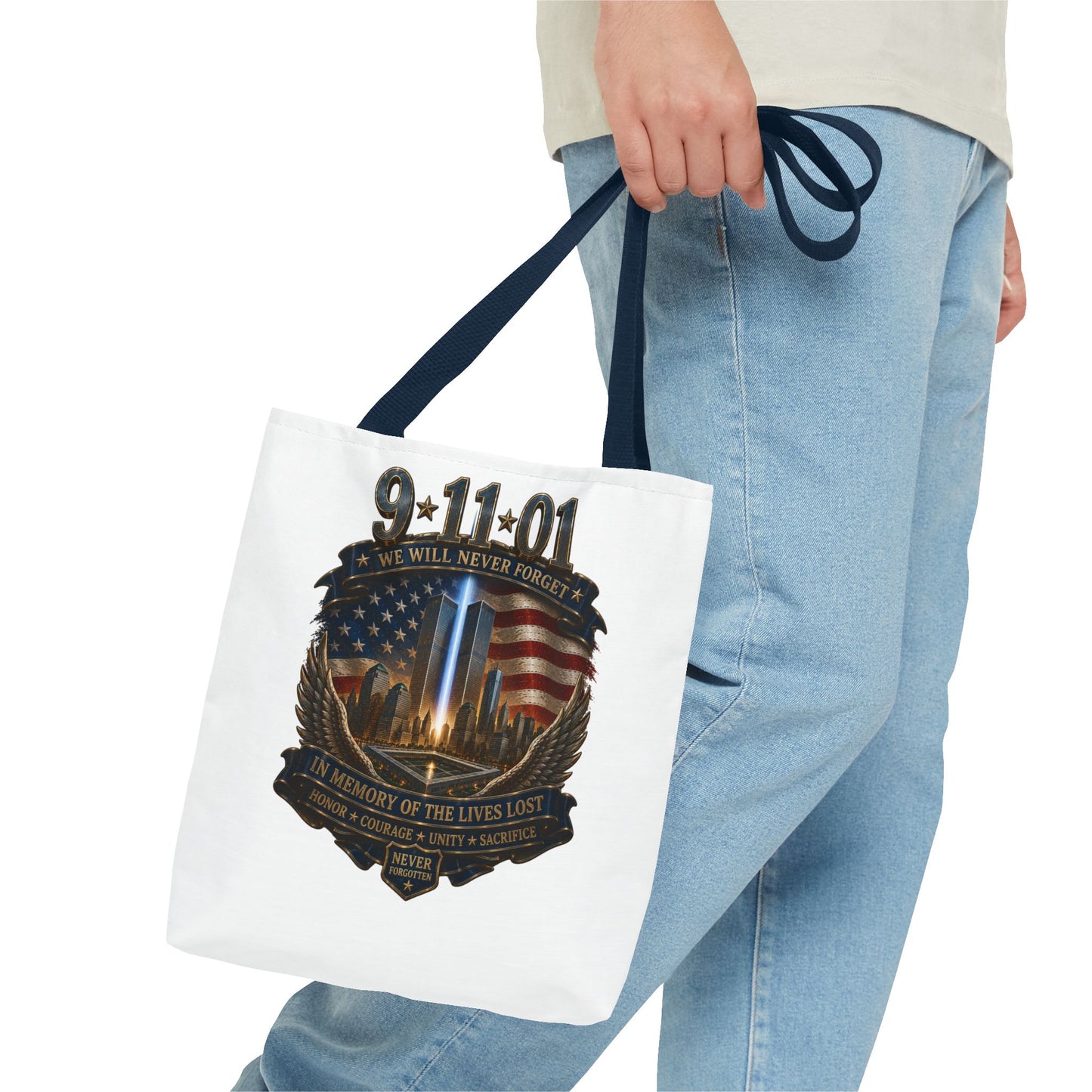 9·11 Memorial Tote Bag — We Will Never Forget Tribute Tote
