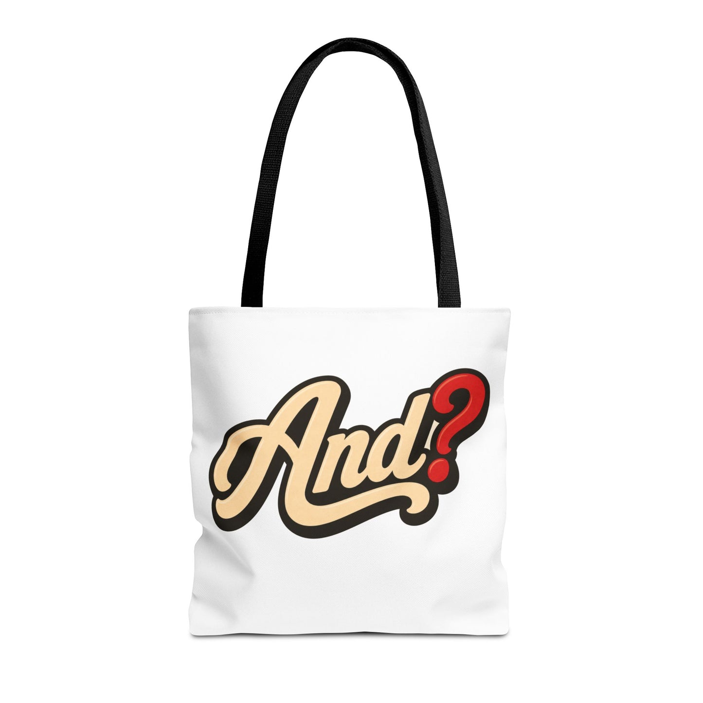 And? Graphic Tote Bag — Retro Script Question Mark Design