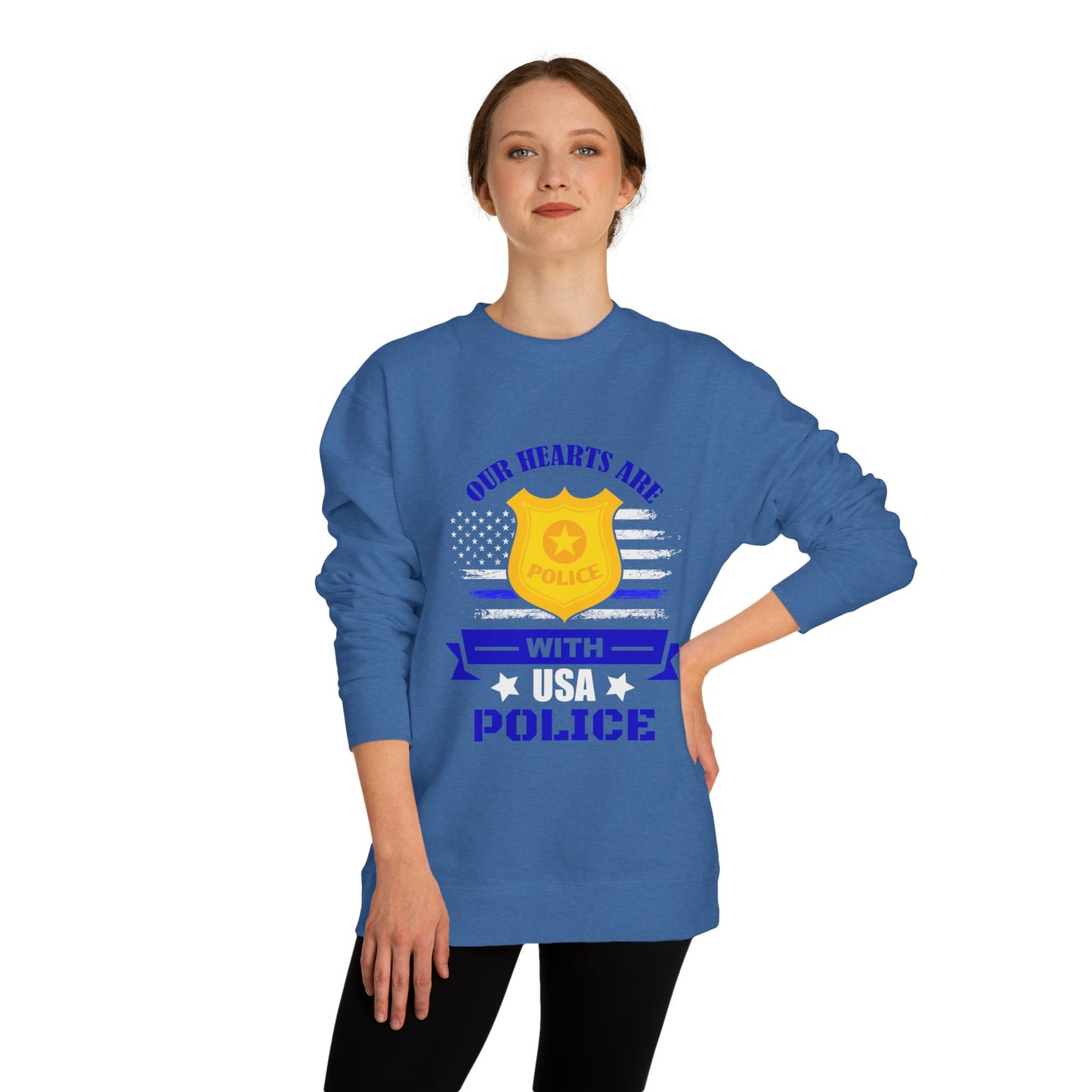 Police Support Sweatshirt — "Our Hearts Are With USA Police" Crewneck