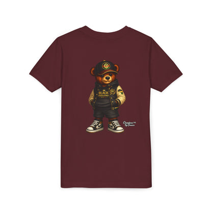 Youth Tee — Streetwear Teddy Bear Graphic (Black Varsity)