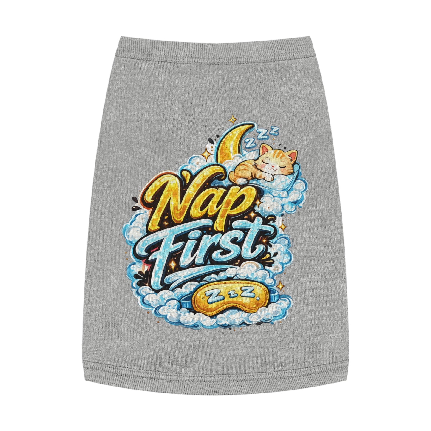 Nap First Pet Tank Top — Cute Sleeping Cat Graphic for Small Dogs & Cats