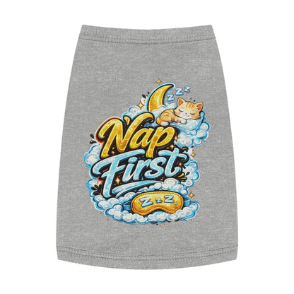 Nap First Pet Tank Top — Cute Sleeping Cat Graphic for Small Dogs & Cats