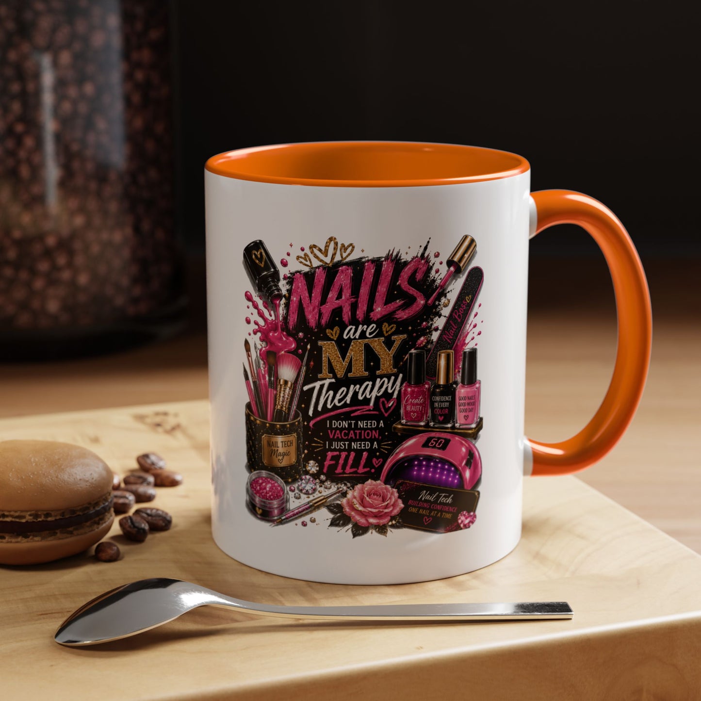 Coffee Mug — "Nails Are My Therapy" Pink Nail Tech Gift