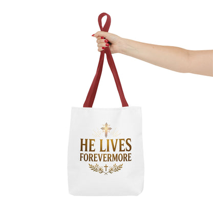 He Lives Forevermore Tote Bag – Christian Faith Cross Easter Canvas Tote