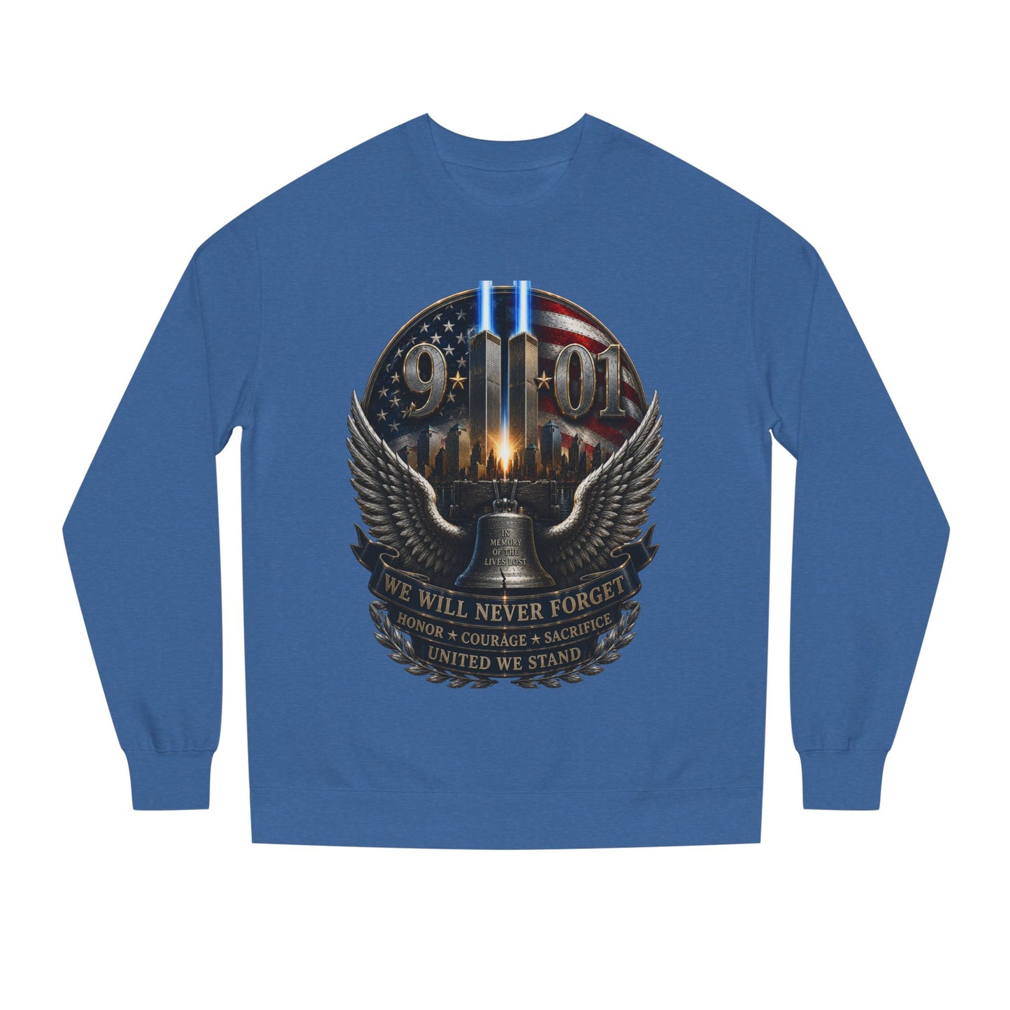 9/11 Memorial Sweatshirt — We Will Never Forget Tribute Crewneck