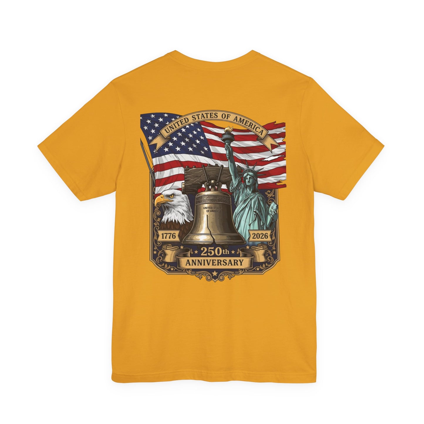 Patriotic 250th Anniversary T-Shirt - Liberty Bell, Bald Eagle & Statue of Liberty