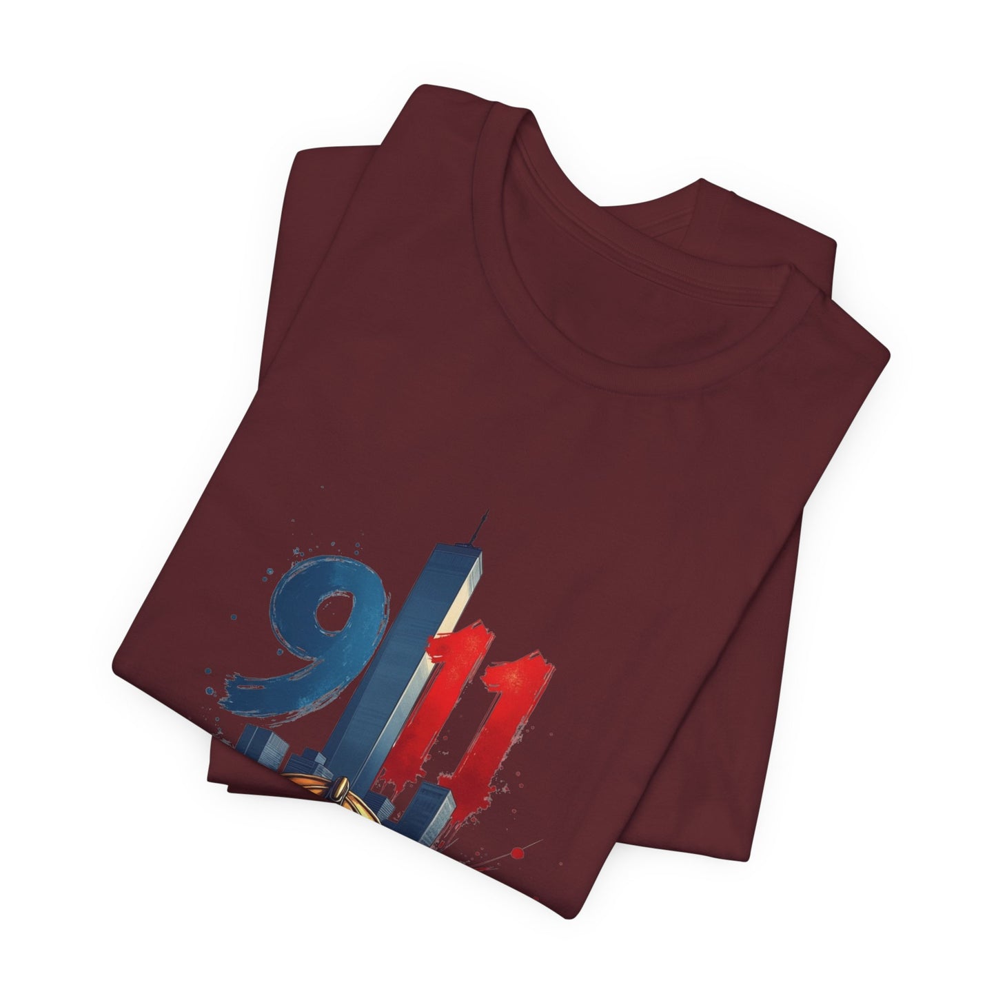 9/11 Firefighter Memorial Tee — Tribute T-Shirt with Helmet & Twin Towers Design